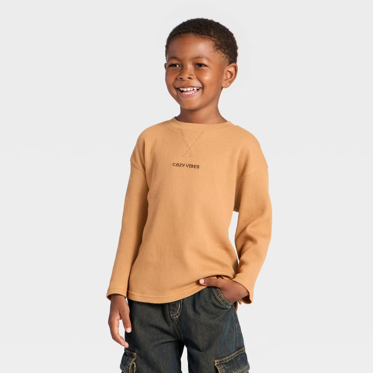 Toddler Boys' Long Sleeve Thermal Shirt - Cat & Jack™ Brown 12M | Target