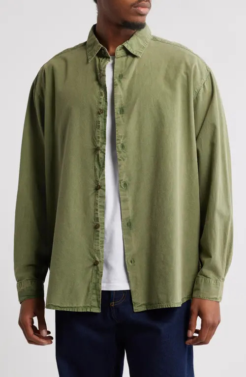 Topman Oversize Twill Button-Up Shirt in Green at Nordstrom, Size X-Small | Nordstrom