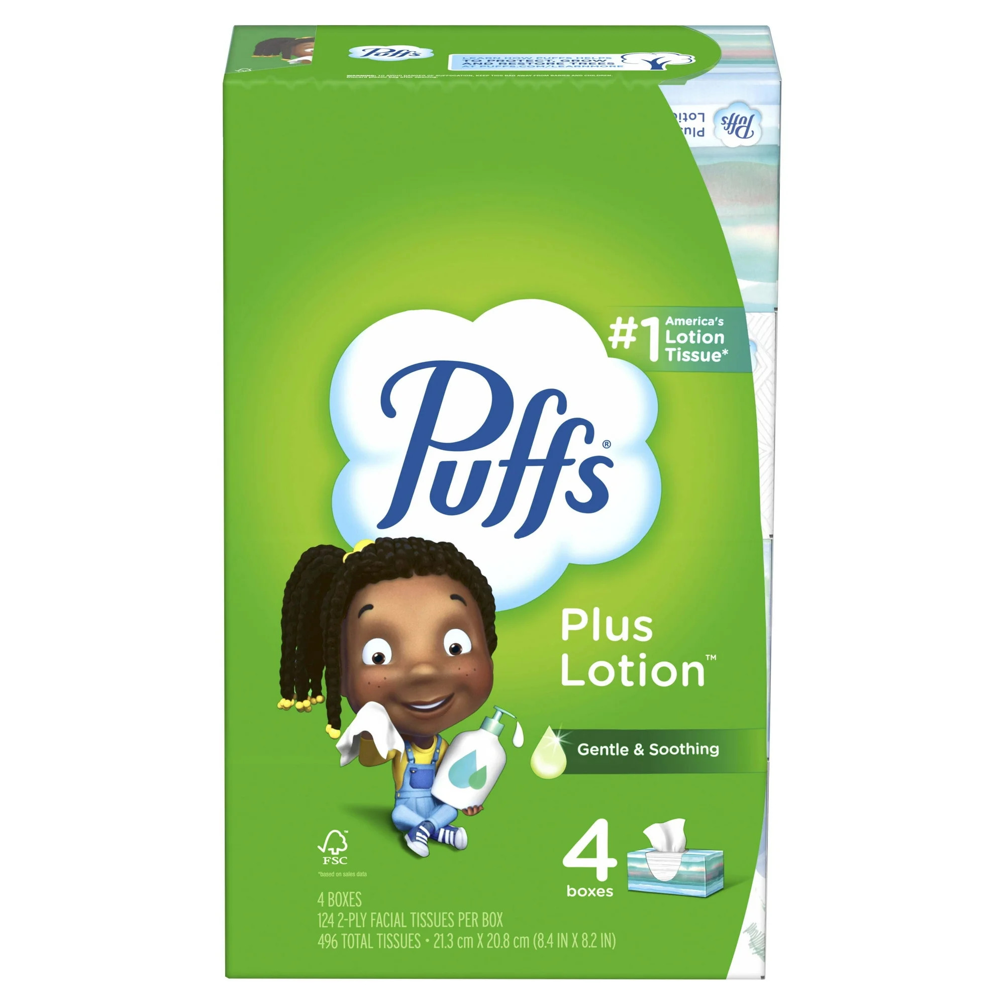 Puffs Plus Lotion Facial Tissues, 4 Family Box, 124 Tissues per Box | Walmart (US)