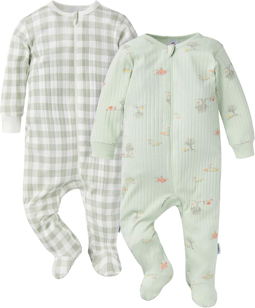 Gerber Girls' Baby Unisex 2-Pack 2-Way Zip Textured Sleep 'N Play | Amazon (US)