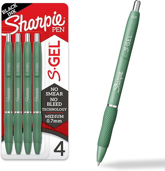 Sharpie S-Gel Gel Pens, Green Barrel, Black Ink, Medium Point (0.7mm), 4 Count - For Home, Office... | Amazon (US)