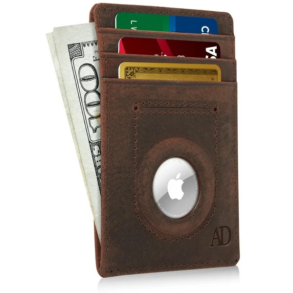 Genuine Leather Air Tag Holder - Slim Minimalist Wallets For Men & Women - Front Pocket Thin Mens... | Walmart (US)
