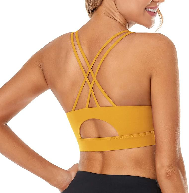 FIGESTIN Sports Bra for Women, Criss-Cross Back Padded Strappy Sports Bras Medium Support Sexy Yo... | Amazon (US)