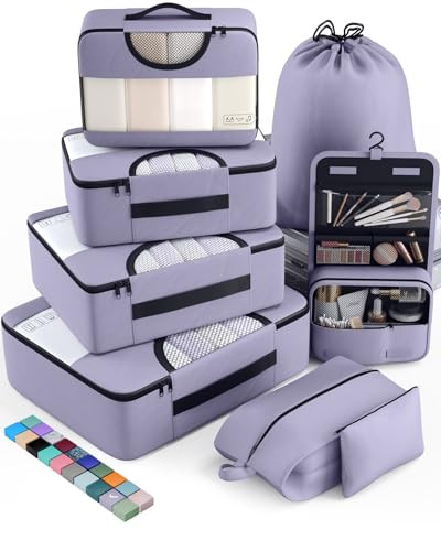 Veken 8 Set Packing Cubes for Travel Essentials, Suitcase Organizer Bags in 4 Sizes, Carry-On Luggage Accessories with Large Laundry & Hanging Toiletry Bag, Must-Have for Airplane, Road Trip & Camping | Amazon (US)