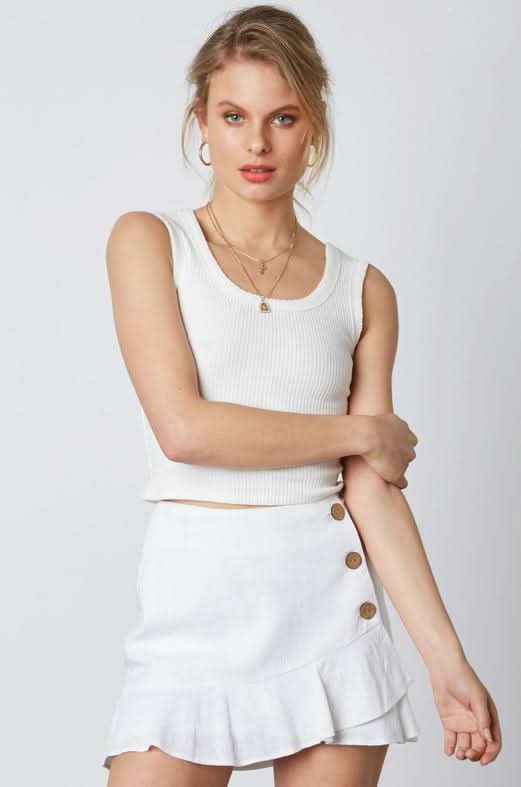 All I Can Do White Button-Up Mini Skirt L | Boho Pink