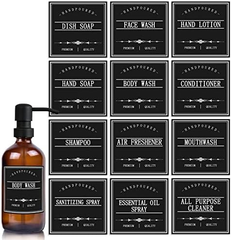 GMISUN Waterproof Labels for Bottles, 12Pack Black Hand Soap Labels for Shampoo and Conditioner B... | Amazon (US)