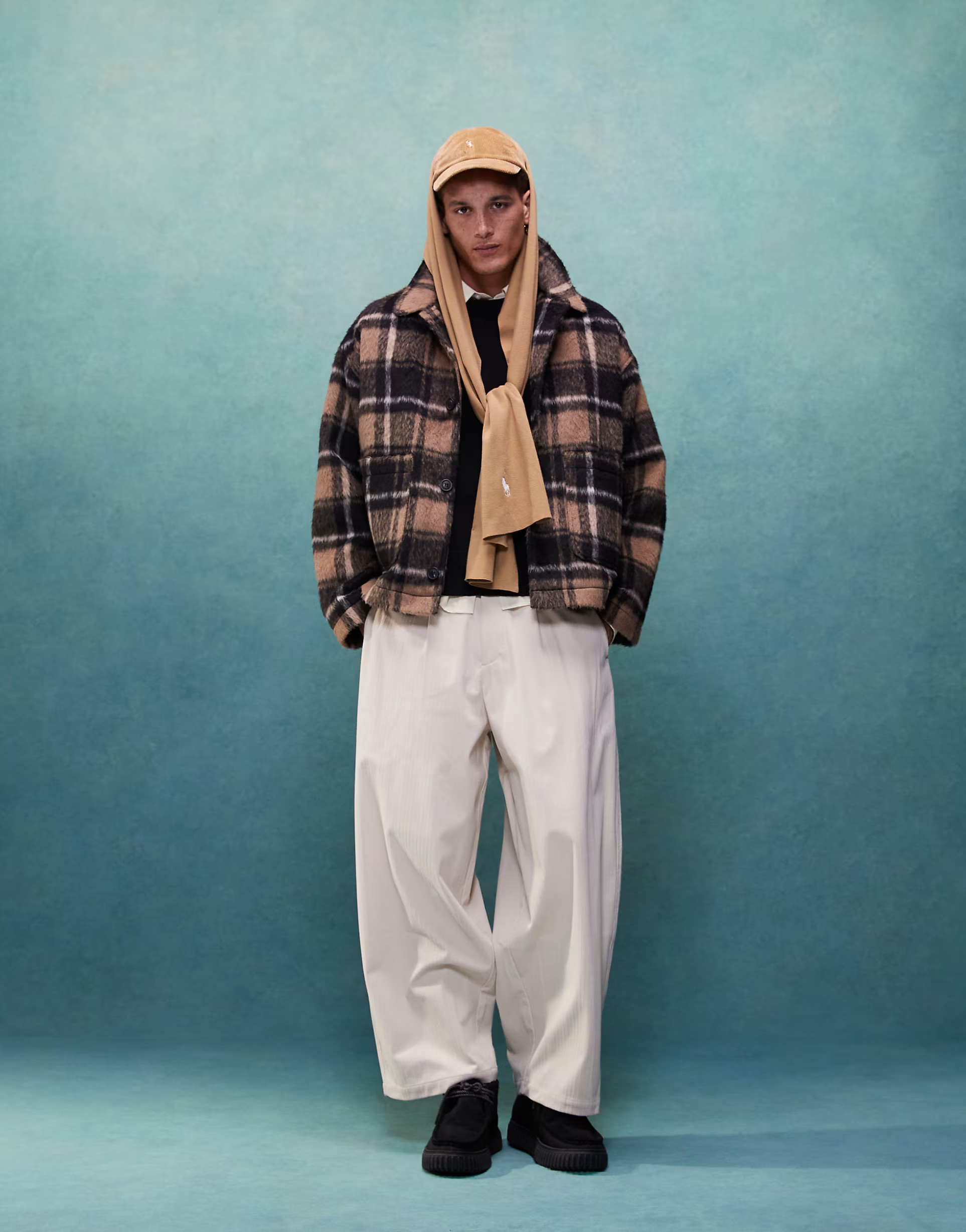 ASOS DESIGN oversized wool look check worker jacket in brown | ASOS (Global)