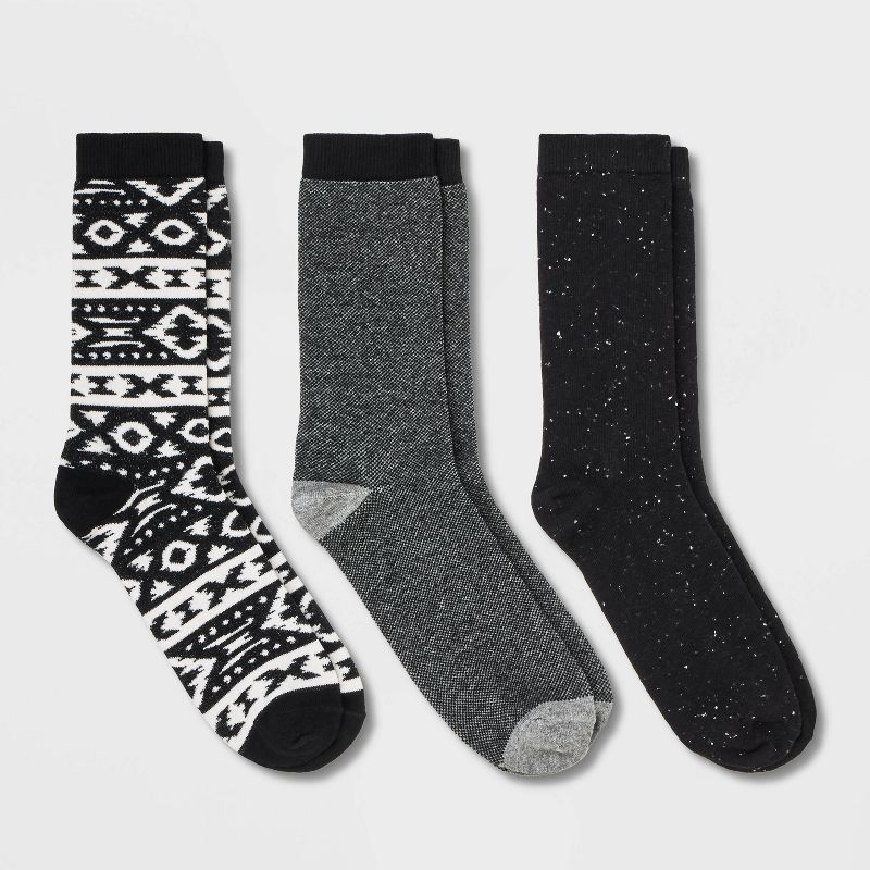 Men's Geo Pattern Casual Cozy Socks 3pk - Goodfellow & Co™ Black/White 6-12 | Target