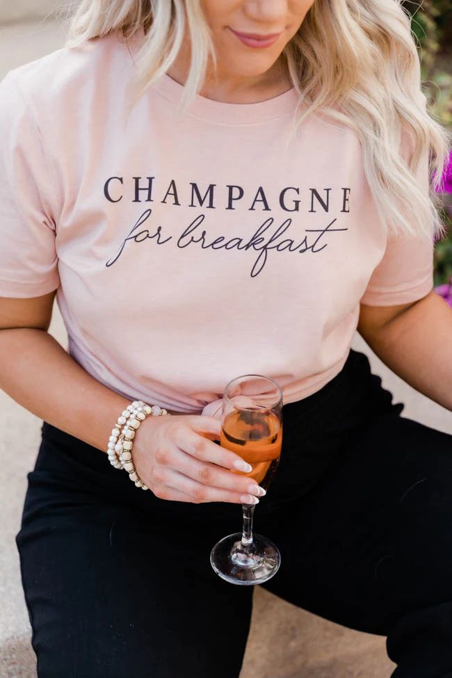 Champagne For Breakfast Peach Graphic Tee | The Pink Lily Boutique