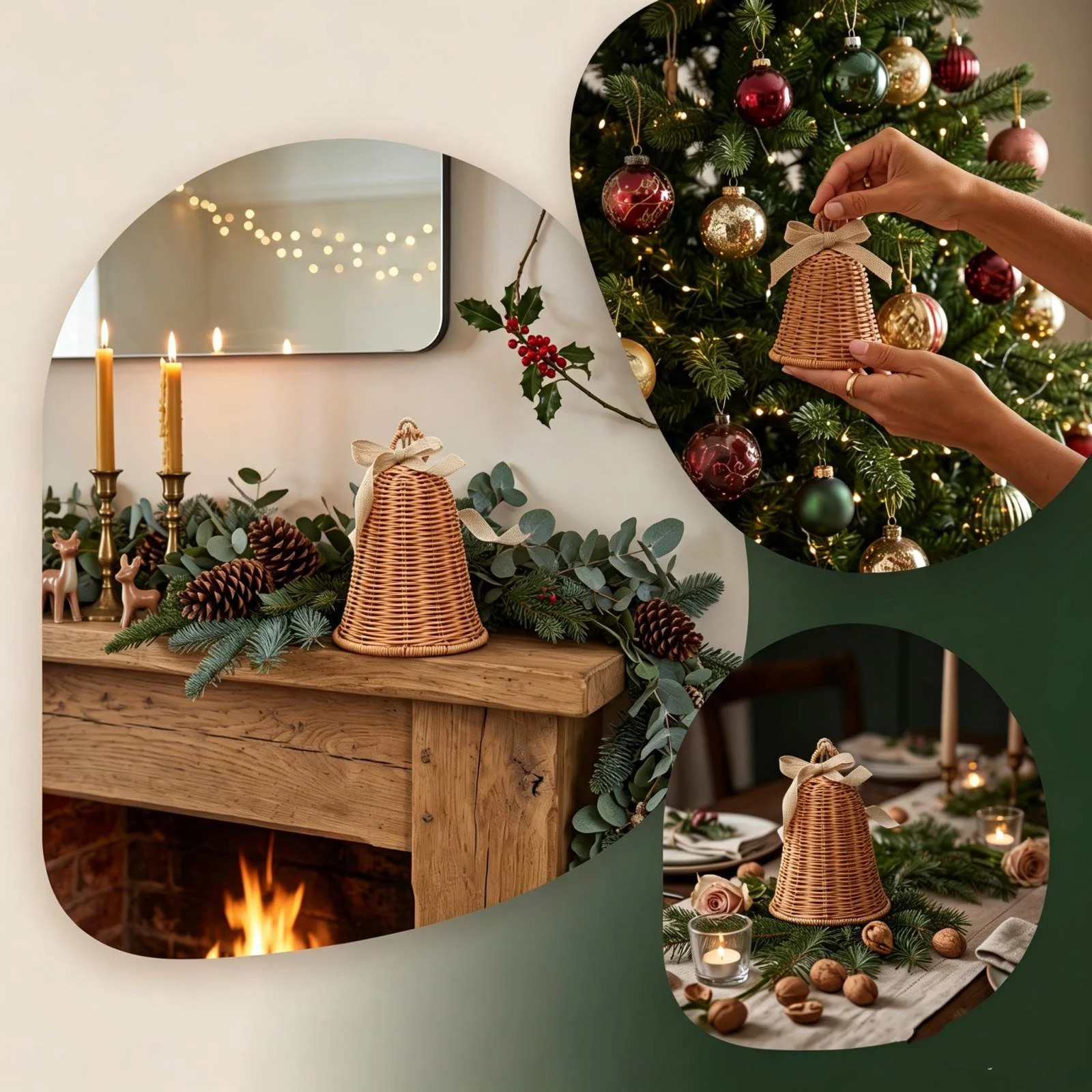 Handwoven Natural Rattan Christmas Bell Hanging Ornament, Natural Wicker Hanging Decoration with ... | Walmart (US)