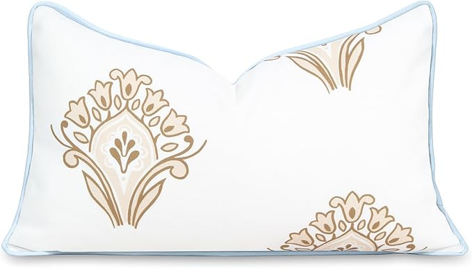 Hofdeco Premium Coastal Patio Indoor Outdoor Lumbar Pillow Cover Only, 12"x20" Water Repellent fo... | Amazon (US)