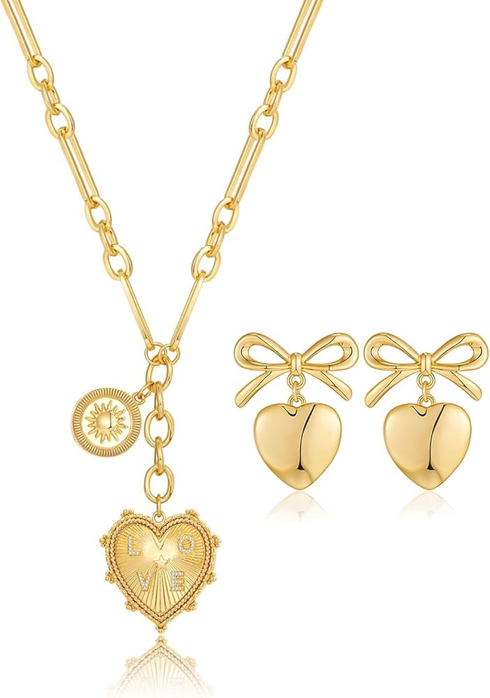 CLASSYZINT Chunky Gold Choker Necklaces And Bow Earrings For Women | Amazon (US)