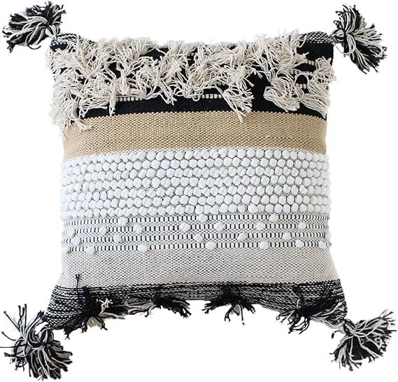 CASA BOHO Pillow Cover 20x20 Pillow Cover Boho Decor Pom Pom Pillow Boho Bedding Boho Throw Pillo... | Amazon (US)