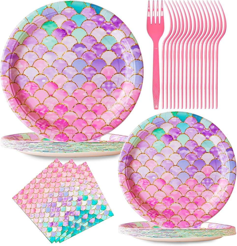 96 Pcs Mermaid Party Decorations, Jestar Mermaid Birthday Party Supplies Plates and Napkins Sets ... | Amazon (US)