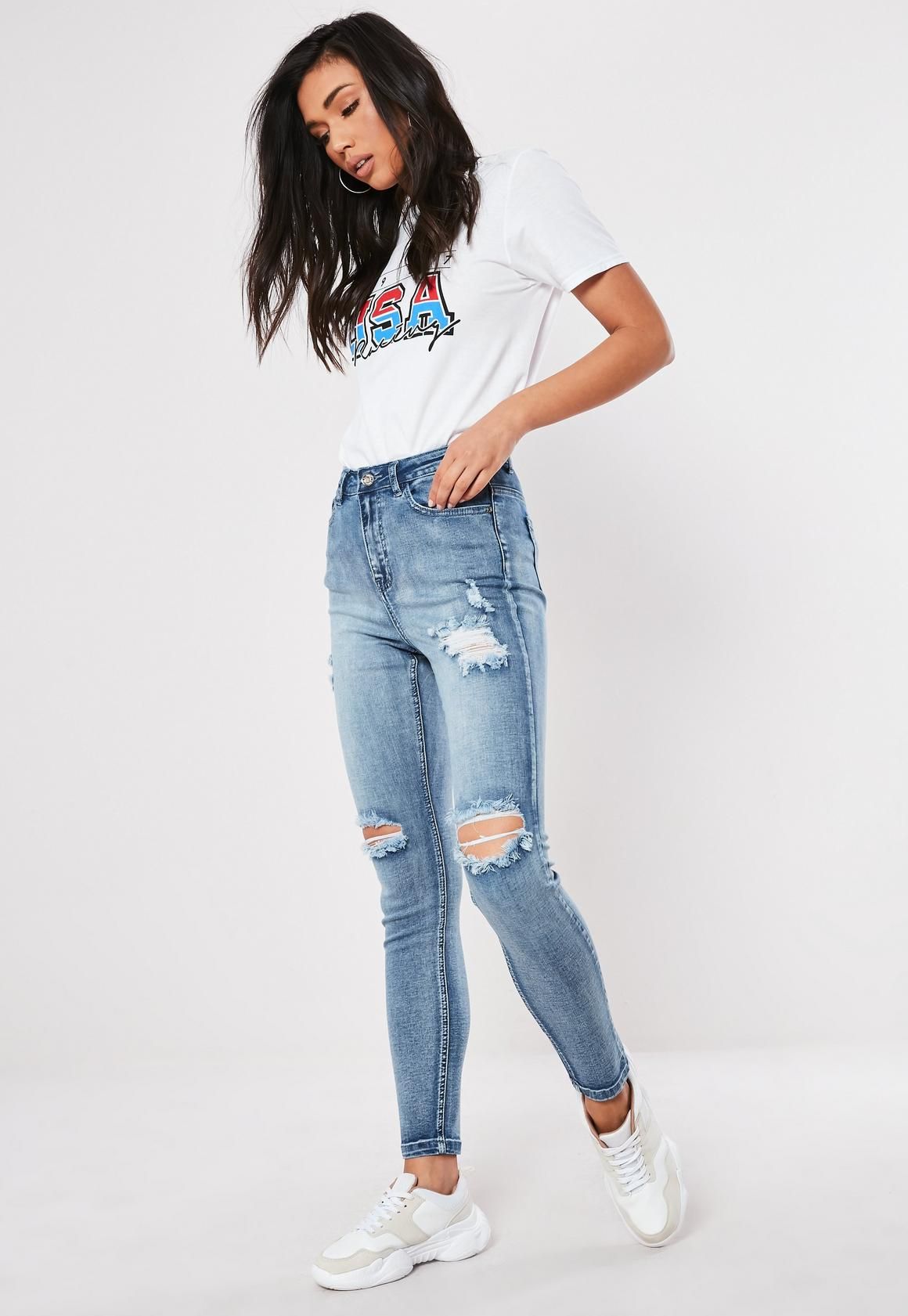 Blue Sinner Ripped Knee Jeans | Missguided (US & CA)