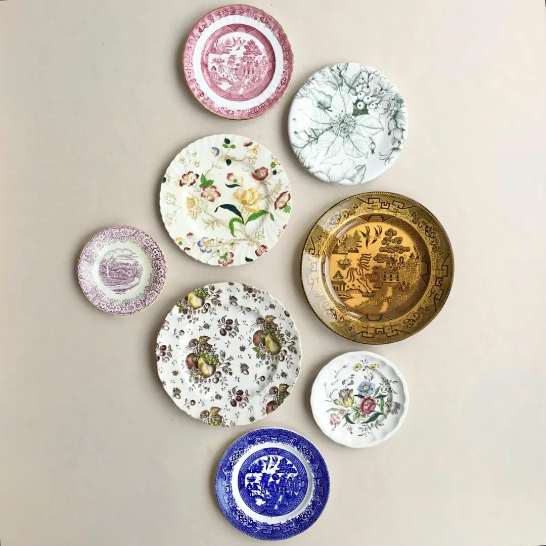 Eclectic Vintage Gallery Wall Set, Mismatched Floral Transferware Plates | Etsy (US)