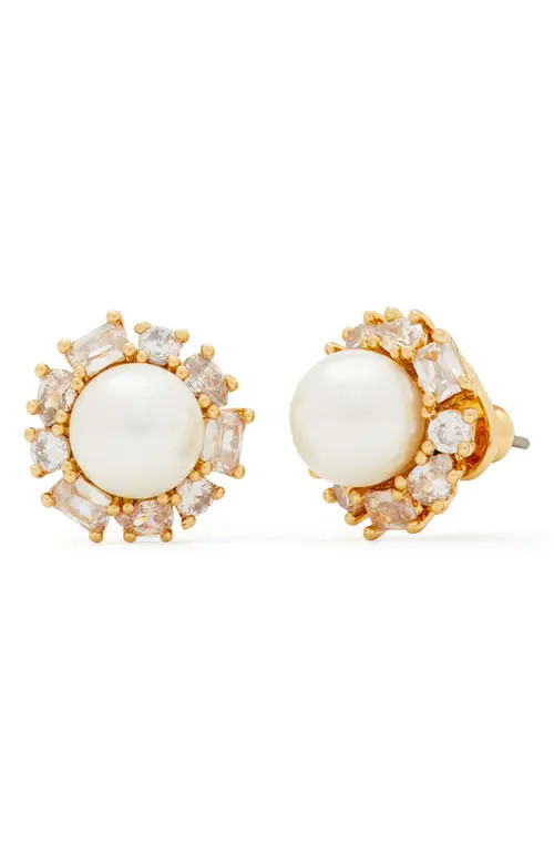 Kate Spade New York imitation pearl halo stud earrings in Clear/gold at Nordstrom | Nordstrom