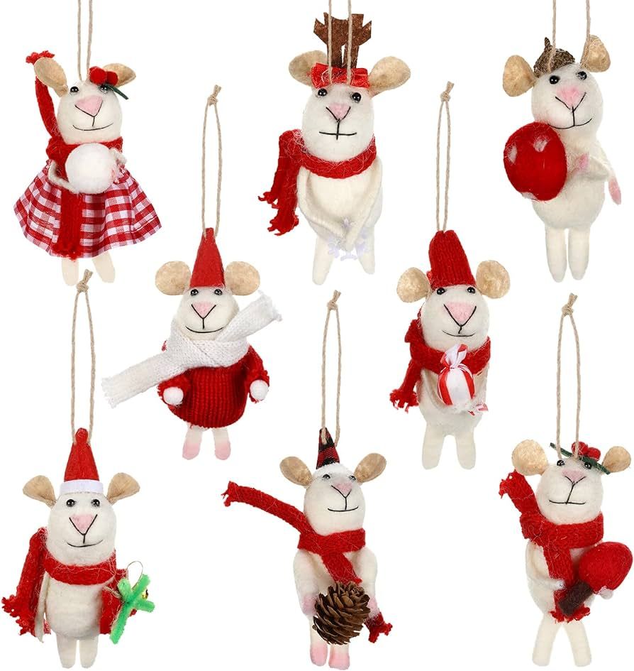 8 Pieces Christmas Mice Wool Felt Mouse Hanging Ornaments Decorations Handcraft Felt Cute Mouse T... | Amazon (US)