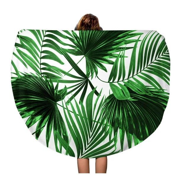 KDAGR 60 inch Round Beach Towel Blanket Green Leaf Leaves of Palm Tree on Pattern Black Travel Ci... | Walmart (US)