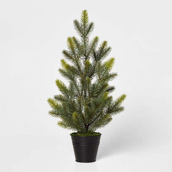 Large Greenery Christmas Tree in Black Bucket Decorative Figurine Green - Wondershop&#8482; | Target