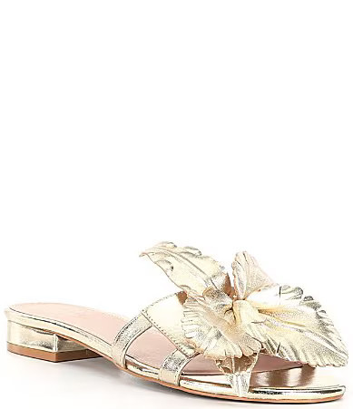 Cecelia New York Lila Metallic Leather Flower Ornament Slide Sandals - 9.5 | Dillard's