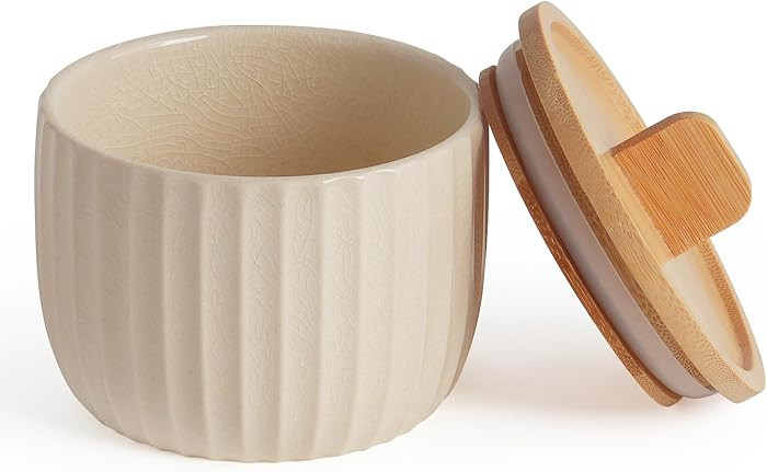 Salt Cellar Keeper with Bamboo Lid, 14oz Big Capacity Ceramic Sugar Bowls Pepper Box, Crackle Gla... | Amazon (US)