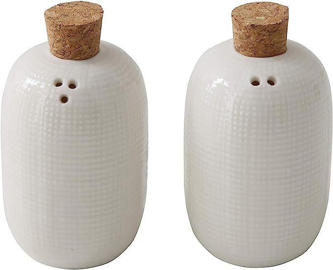 Bloomingville Set of 2 White Embossed Ceramic Salt & Pepper Shakers with Cork Stoppers | Amazon (US)