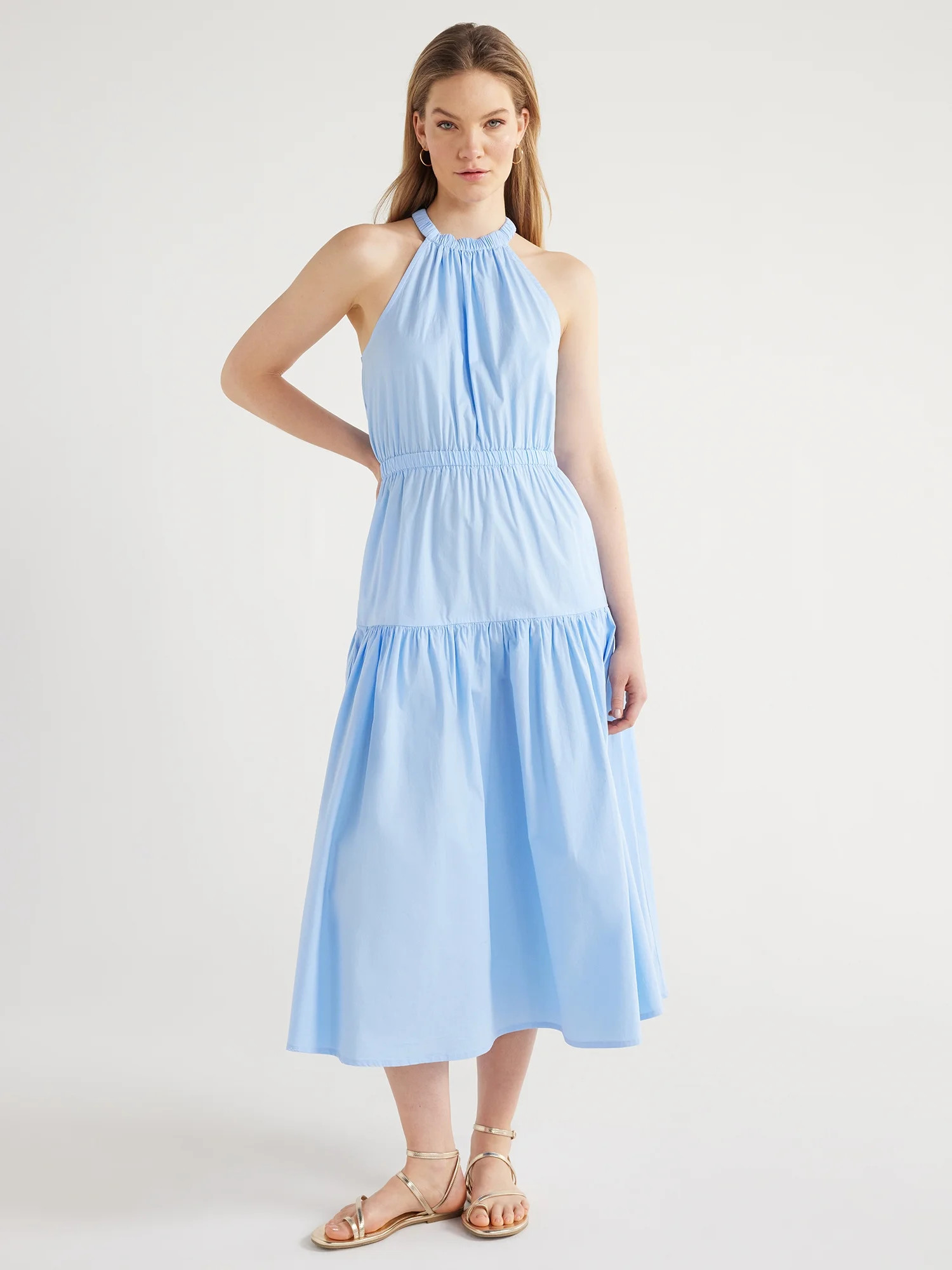 Scoop Women's Gathered Poplin Halter Dress, Sizes XS-XXL | Walmart (US)