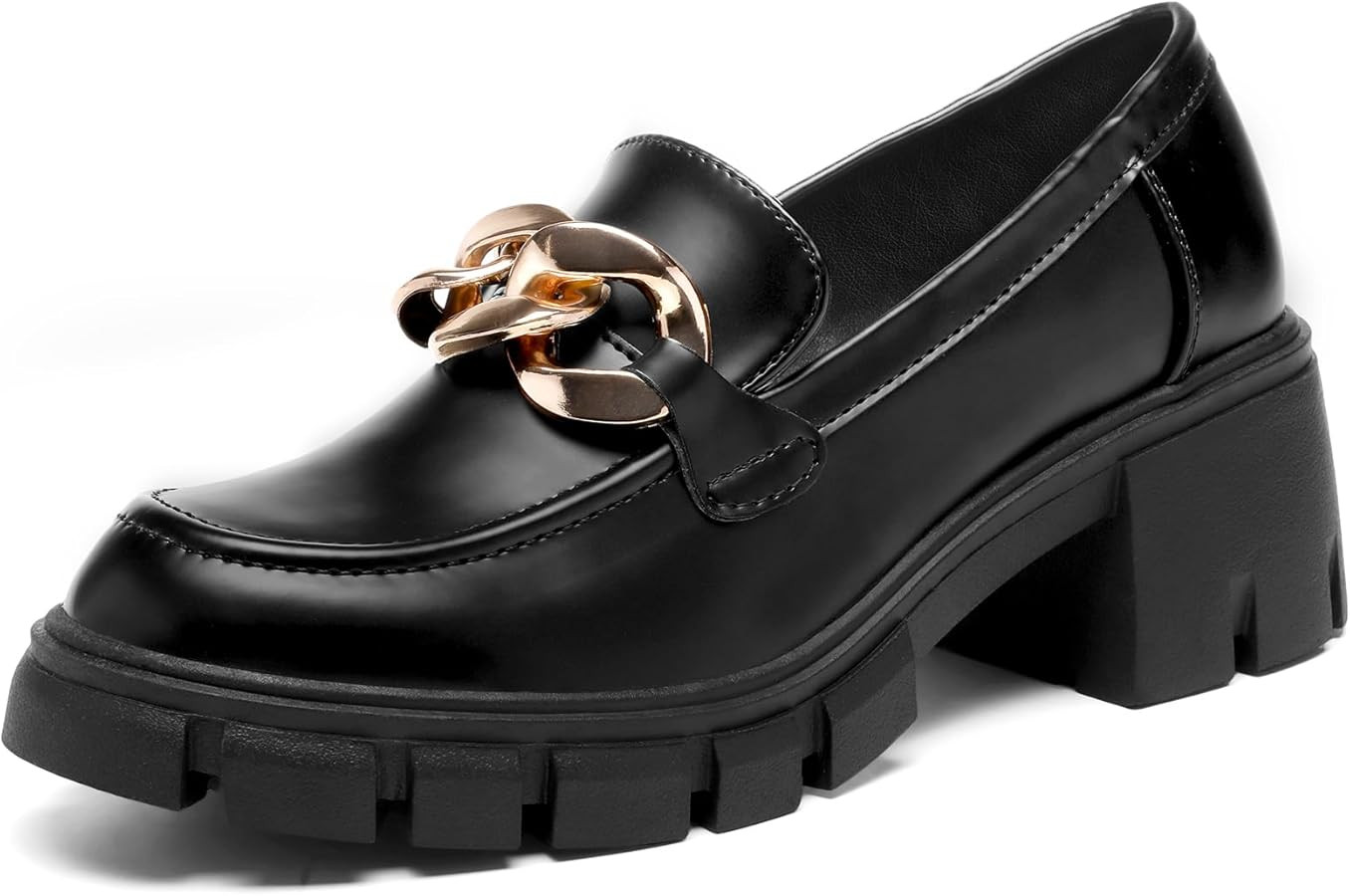 STUNAHOME Women's Platform Loafers with Chain Fashion Round Toe Slip On Chunky Heel Lug Sole Loaf... | Amazon (US)