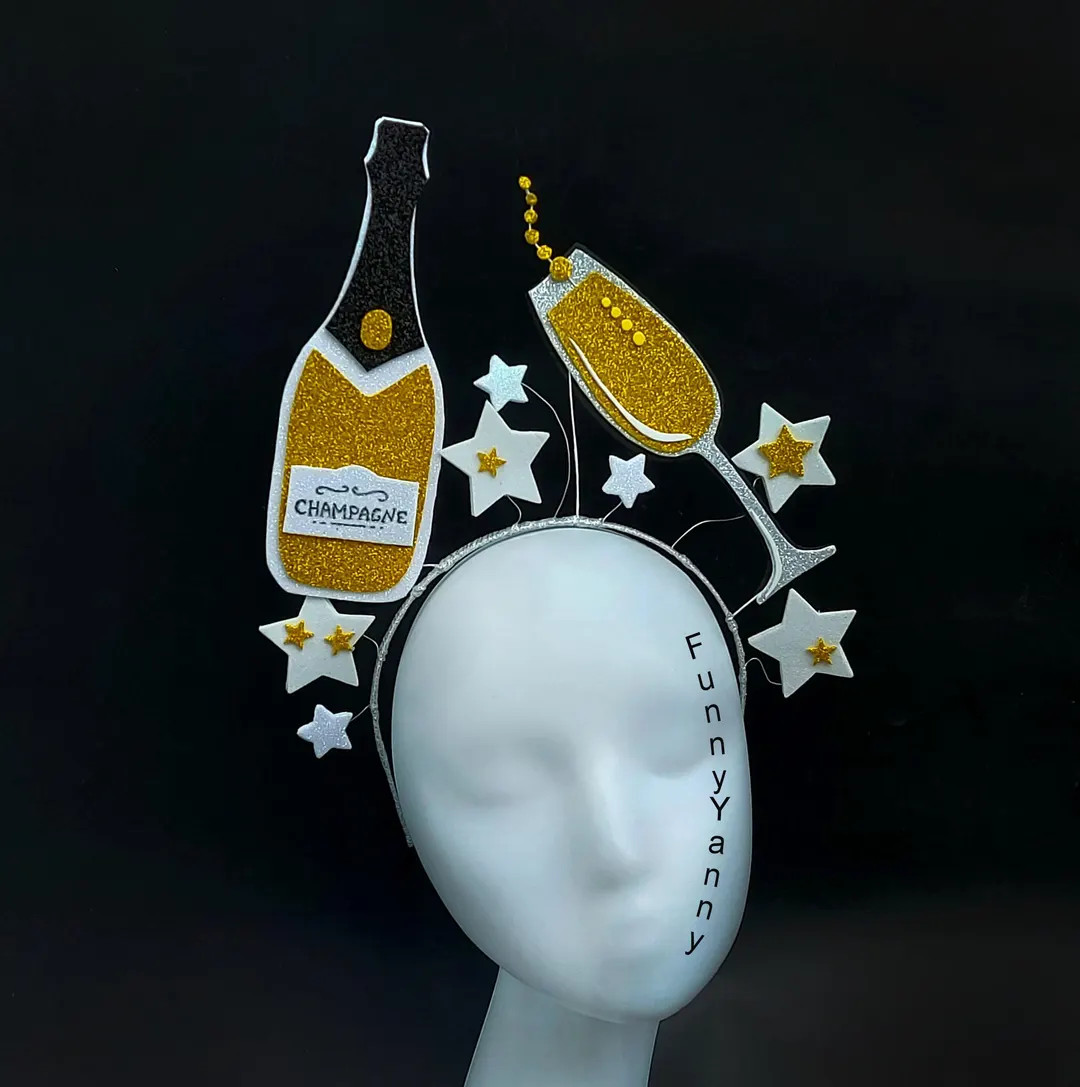 Glitter Champagne Bottle Headband, Party Crown, New Year's Eve - Etsy | Etsy (US)