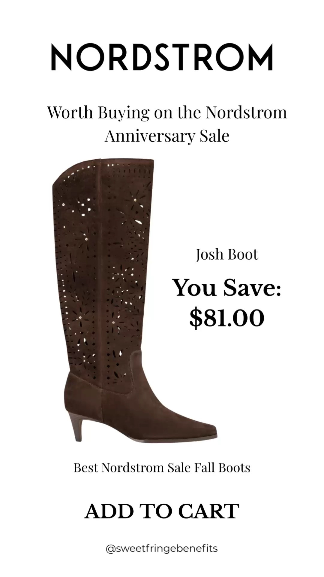 These perforated knee-high boots are one of the best shoe buys from the Nordstrom Anniversary Sale. The rich brown suede, breathable cutout design, and wearable heel make them a beautiful choice for fall dresses, denim, and skirts—and they're $81 off.

💡 LTK MADE EASY
❤️ Heart = Support my posts!
🔖 Save = Get sale & restock alerts
📋 Lists = Keep favorites organized
📲 Share = Send lists and products to a friend. Hello, Christmas List!
💬 Comment = Ask me anything about what I'm wearing.:-)

#LTKSaleAlert #LTKOver40 #LTKSeasonal