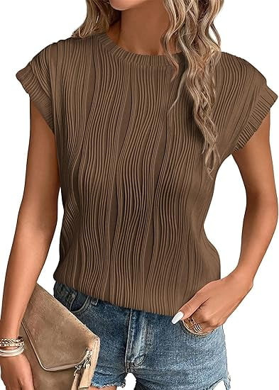 PRETTYGARDEN Women's Summer Going Out Tops Dressy Casual Crewneck Short Sleeve Textured Basic Cut... | Walmart (US)
