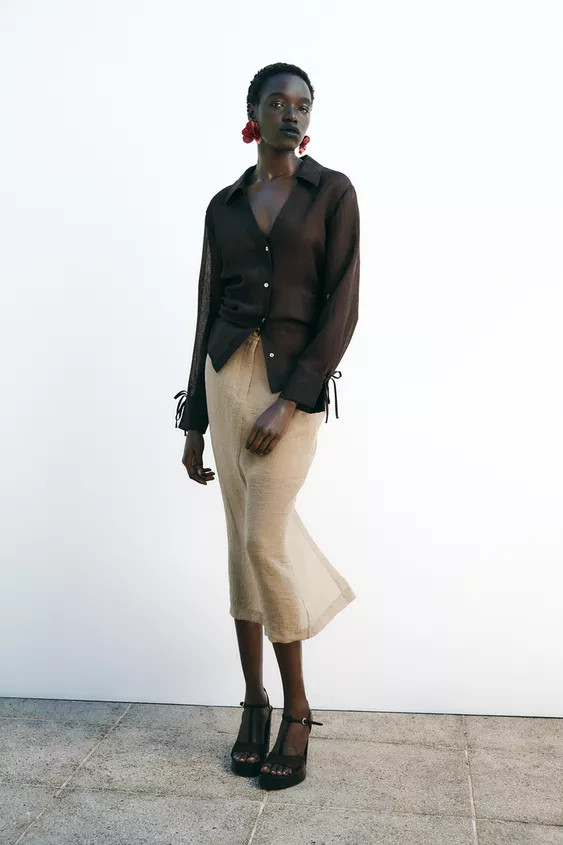 SEMI-SHEER MIDI SKIRT | Zara US