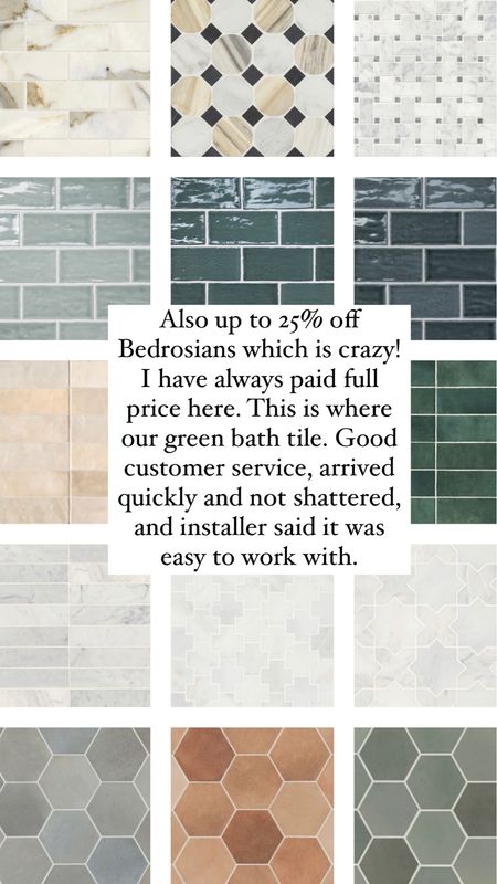 Really amazing sale at Bedrosians tile. Spend $2000 and get 25% off (15% off 500 and 20% off $1000). I paid full price for our bedrosians tile twice and would do it again! 

#LTKsalealert #LTKhome