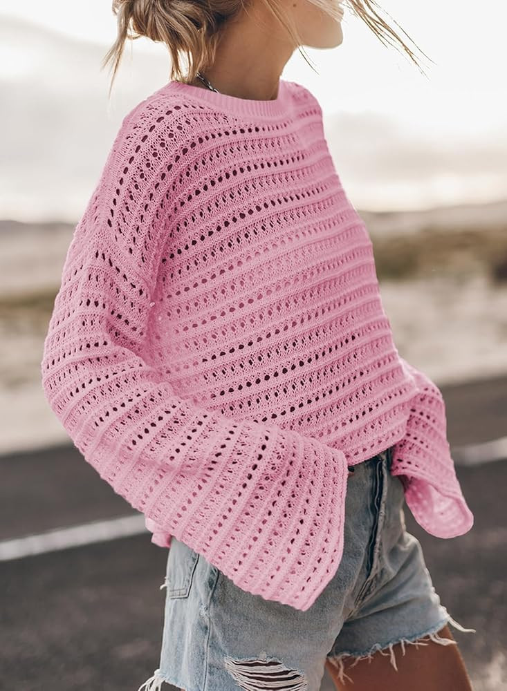 Sidefeel Womens Fall Outfit 2025 Lightweight Sweater Crochet Hollow Out Knit Winter Clothes X-Lar... | Amazon (US)