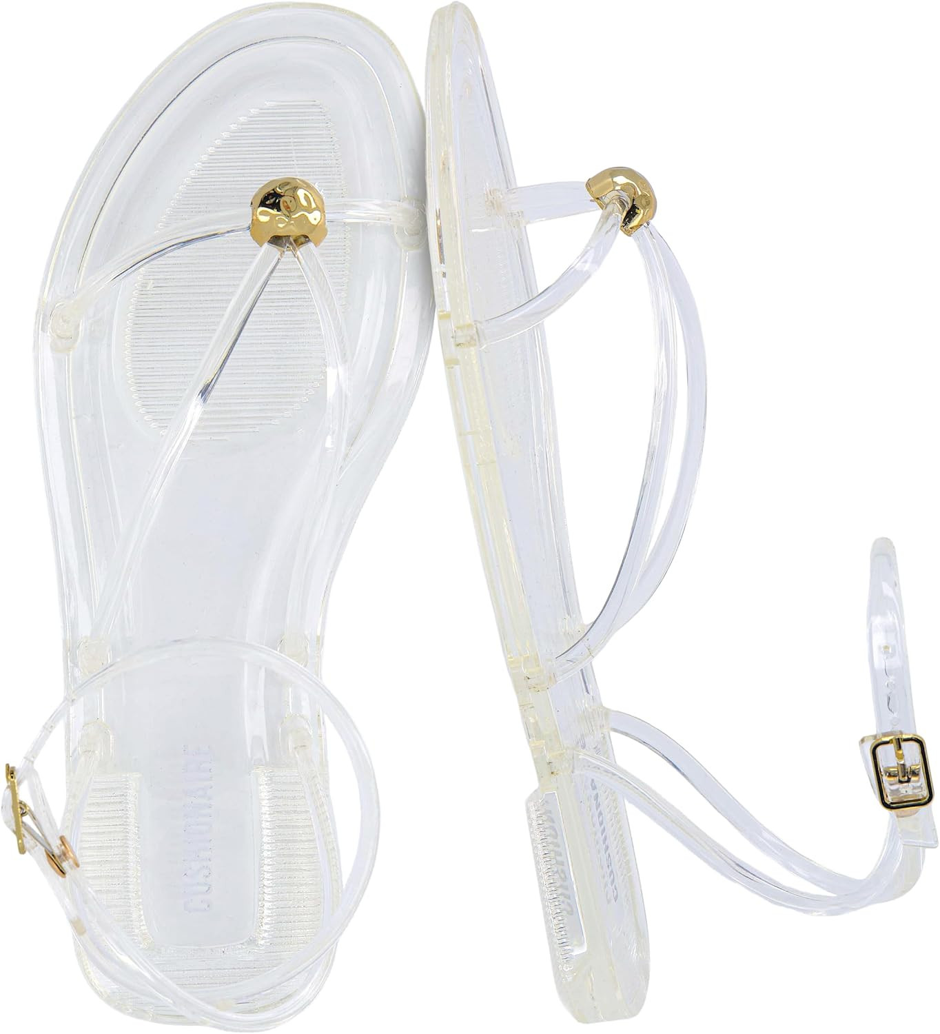 CUSHIONAIRE Vita Jelly Sandals for Women, Casual Lightweight Womens Strappy Sandals with Adjustable Buckle Strap and Gold Hardware Accent | Amazon (US)