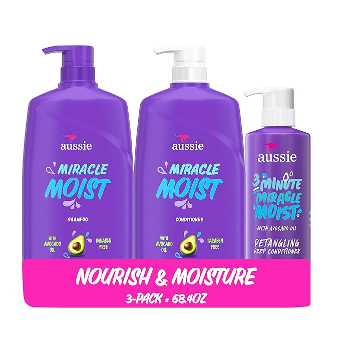 Aussie Miracle Moist Shampoo and Conditioner with 3 Minute Miracle Deep Conditioner, Avocado & Jo... | Amazon (US)
