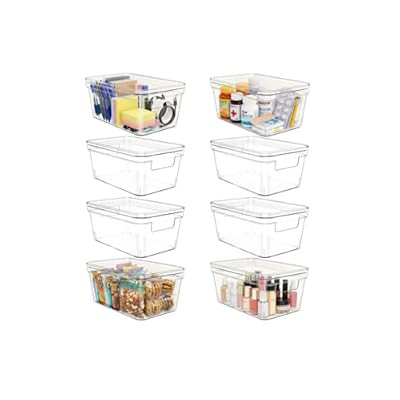 MOONEDGE Small Clear Plastic Storage Bins with Lids and Handles,Stackable Small Item O… | Amazon (US)