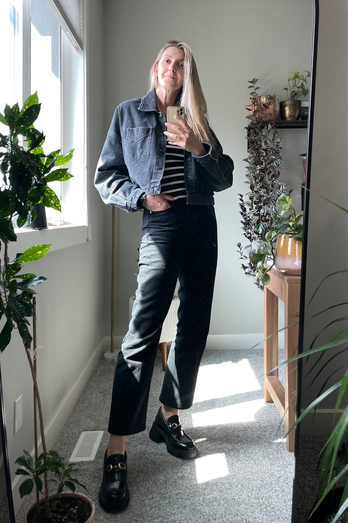 Black denim on denim kind of day 
Shoes and jacket exact product below. Mango jeans and Zara top 

#LTKstyletip #LTKshoecrush #LTKSeasonal