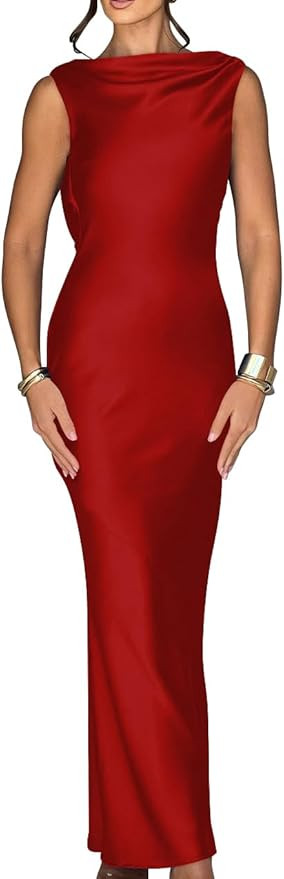 Memoriesea Women's Elegant Sleeveless High Neck Tie Cocktail Wedding Party Maxi Dress | Amazon (US)