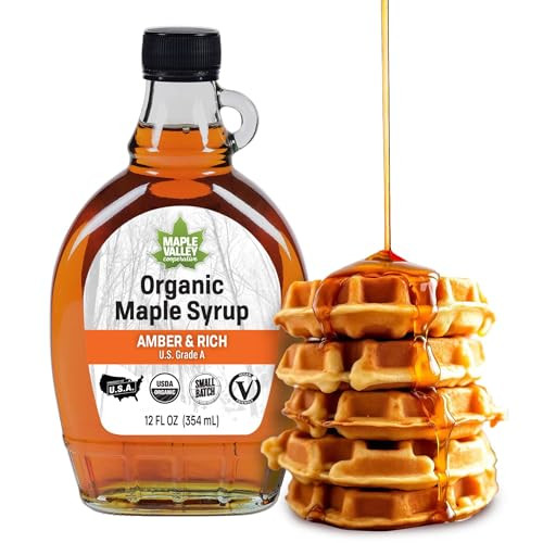 Maple Valley Organic Pure Maple Syrup, Amber and Rich, Better Than Pancake Syrup, Use for Coffee or All-Natural Sugar Substitute in Cooking and Baking (12oz Glass Bottle) | Amazon (US)