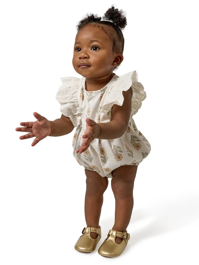 Modern Moments by Gerber Baby Girl Bubble Romper with Eyelet Trim, Sizes 0/3 onths - 24 Months | Walmart (US)