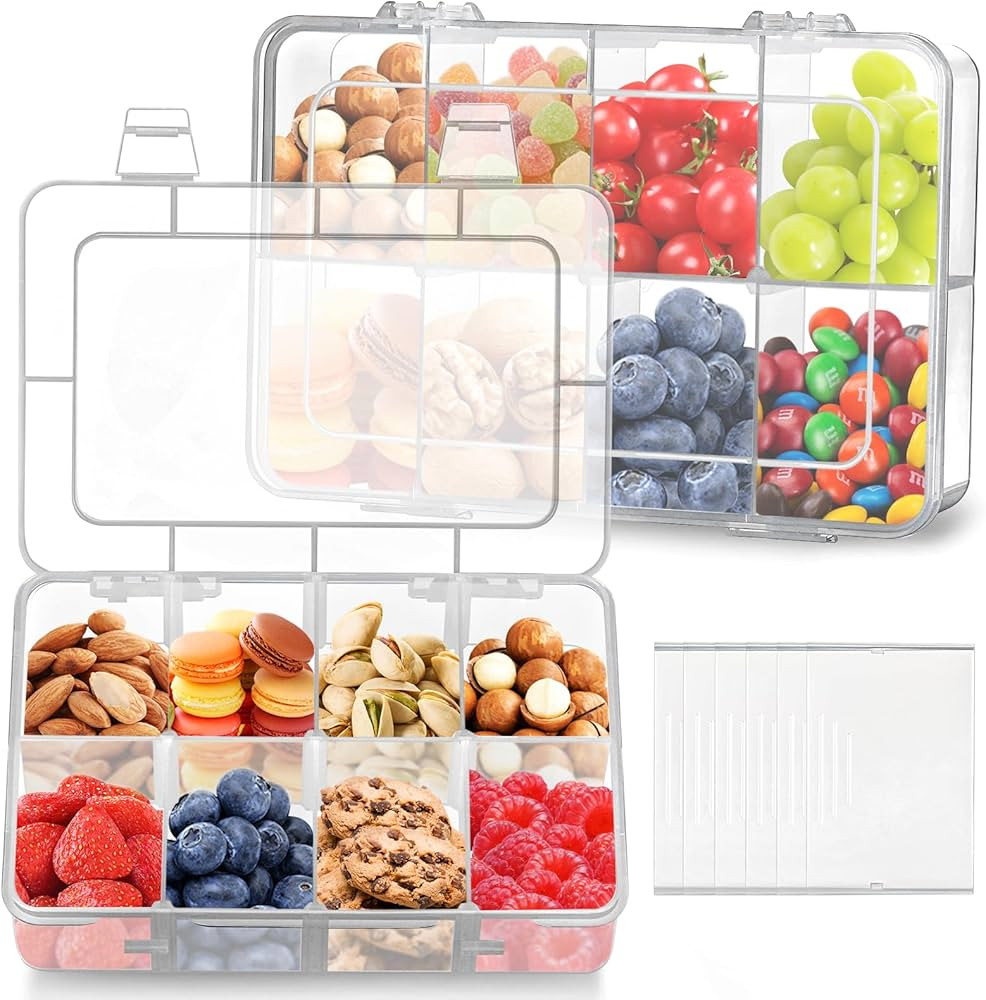 Snack Box Container 2 Pack Divided Snackle Box Adjustable 8 Compartments Food Storage Containers ... | Amazon (US)