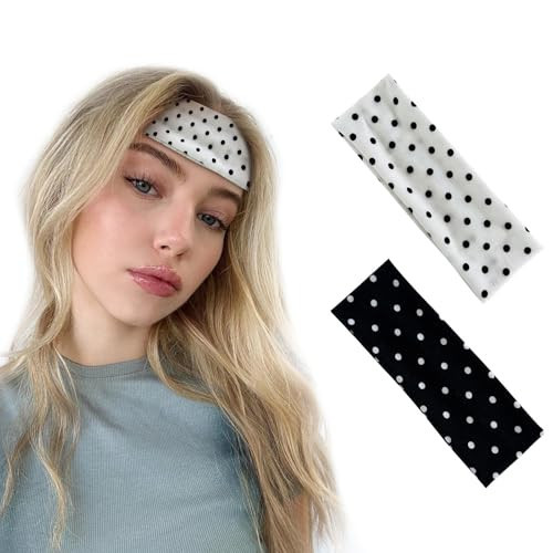 papasgix Polka Dot Headband for Women, Wide Elastic Headbands Black and White Hair Band with Dot Y2K Hair Accessories for Running Daily Dates Parties (Black+White) | Amazon (US)