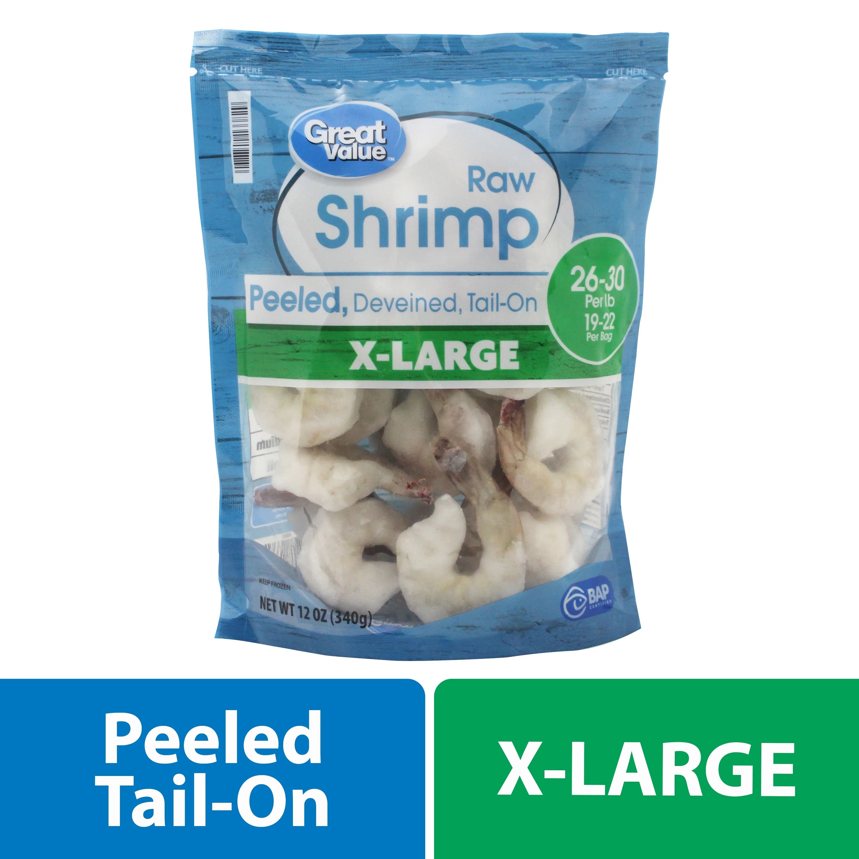 Great Value Frozen Peeled Tail on Extra Large Shrimp, 12 oz (26-30 Count per lb) | Walmart (US)