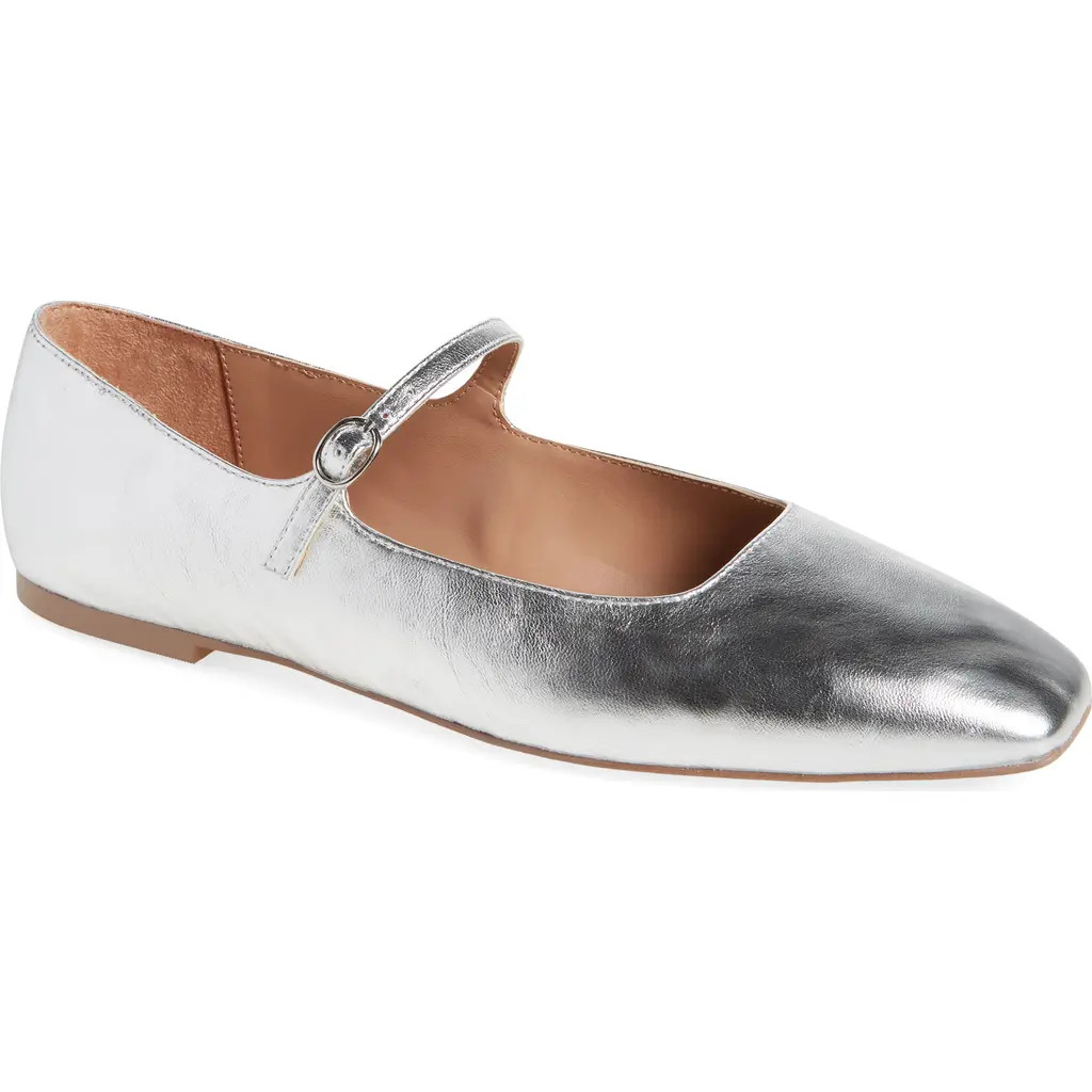 Nordstrom Mary Jane Flat in Silver Metallic at Nordstrom, Size 7.5 | Nordstrom