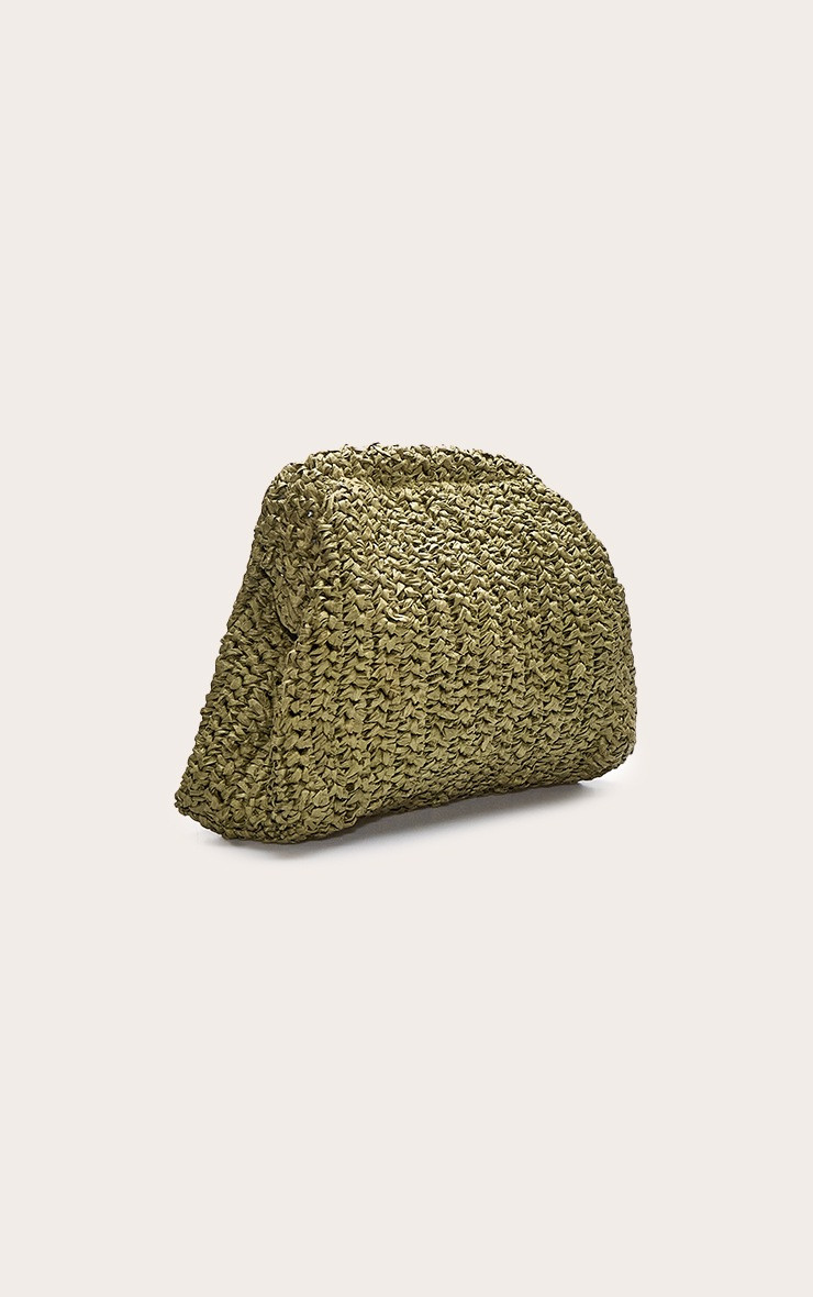 Olive Raffia Slouchy Clutch | PrettyLittleThing US