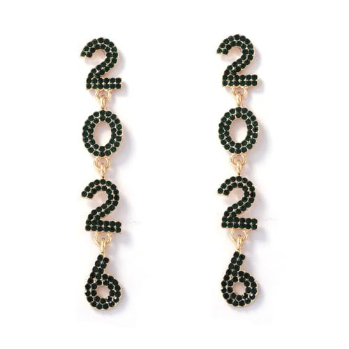 2026 Happy New Year Earrings Sparkly Rhinestone NYE Crystal Beaded Dangle Christmas Festive New Year’s Eve Party Jewelry (Black) | Amazon (US)