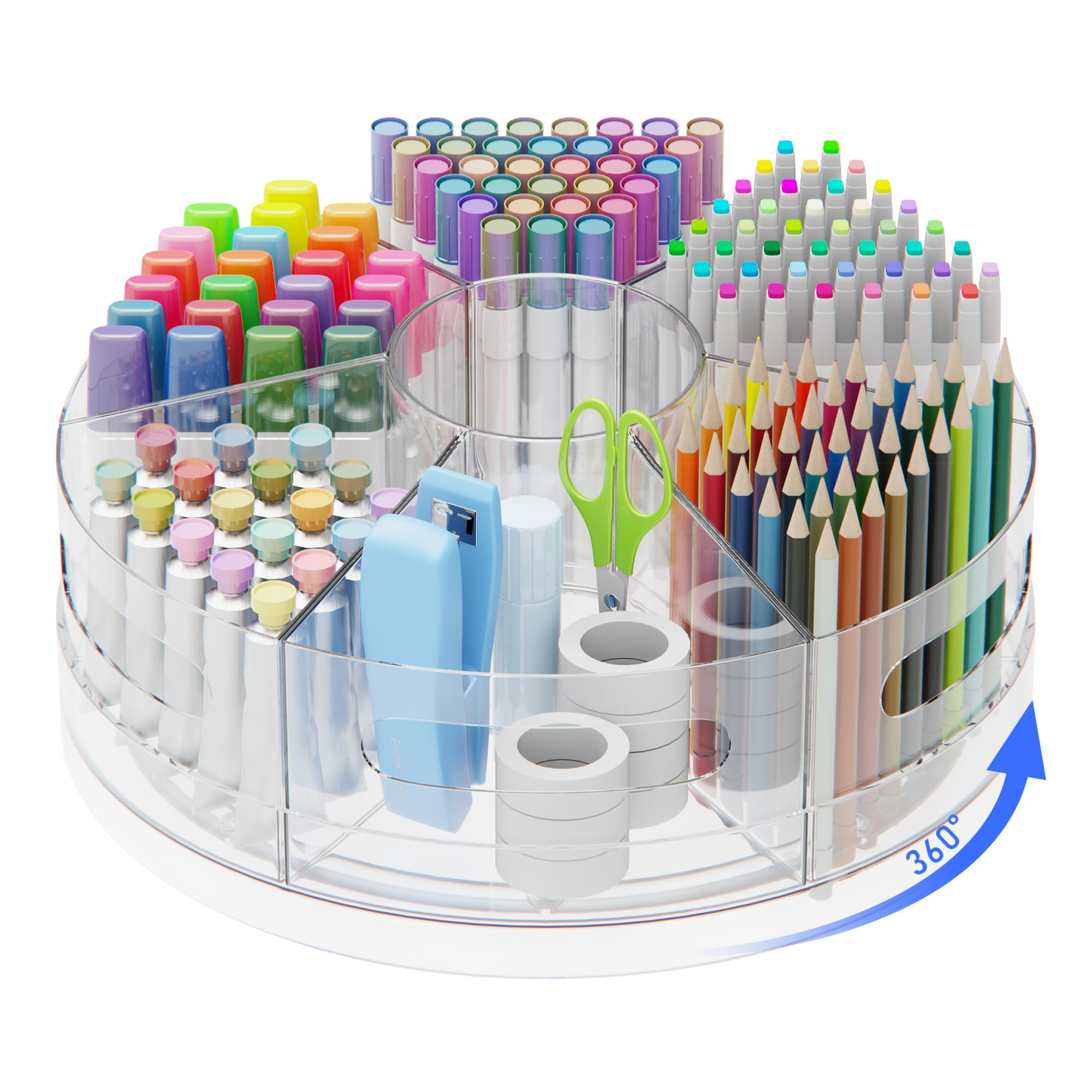 Pencil Organizer - Acrylic Pen Holder with Hand Grips, 360° Rotating Desk Organizer with 7 Remov... | Amazon (US)