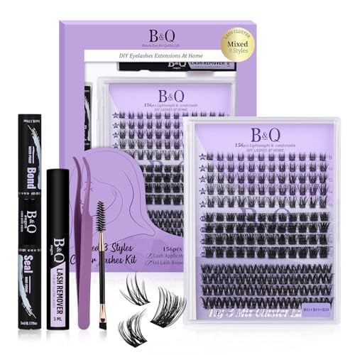 B&Qaugen Lash Extension Kit B03+B19+B20 Eyelash B&Q DIY 156 PCS Clusters 8-16mm Cluster Extensions with Bond and Seal Applicator Tool (Kit,Equuleus) | Amazon (US)